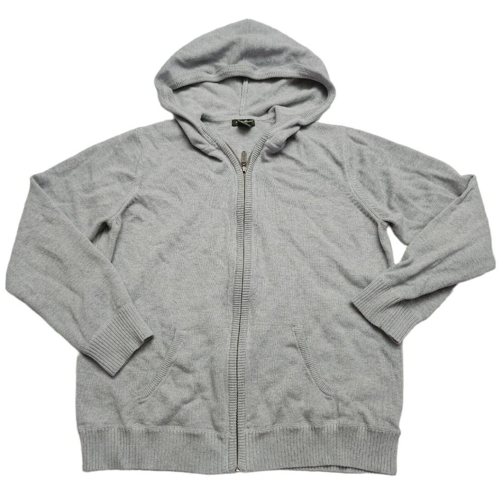 Eddie Bauer Womans Hooded Gray Grey Wweater Zip Up Size L Knit